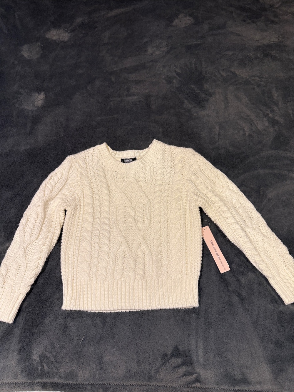 Aqua Cream Cable Knit Pullover Sweater